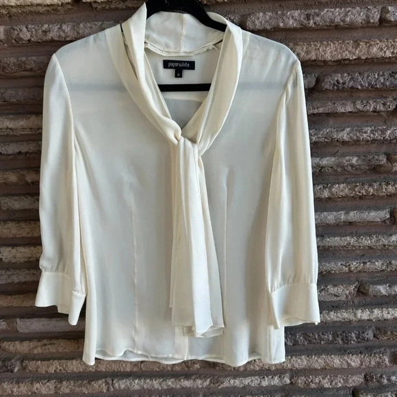 Paper White Ivory Silk Blouse with Removable Tie Bow Size 6 - Picture 7 of 7